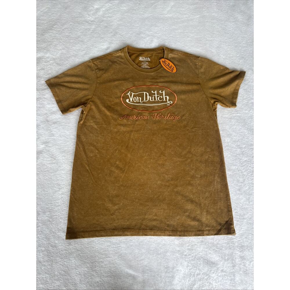 Von Dutch T Shirt Men L Golden Faded Embroidered Front Motorcycle